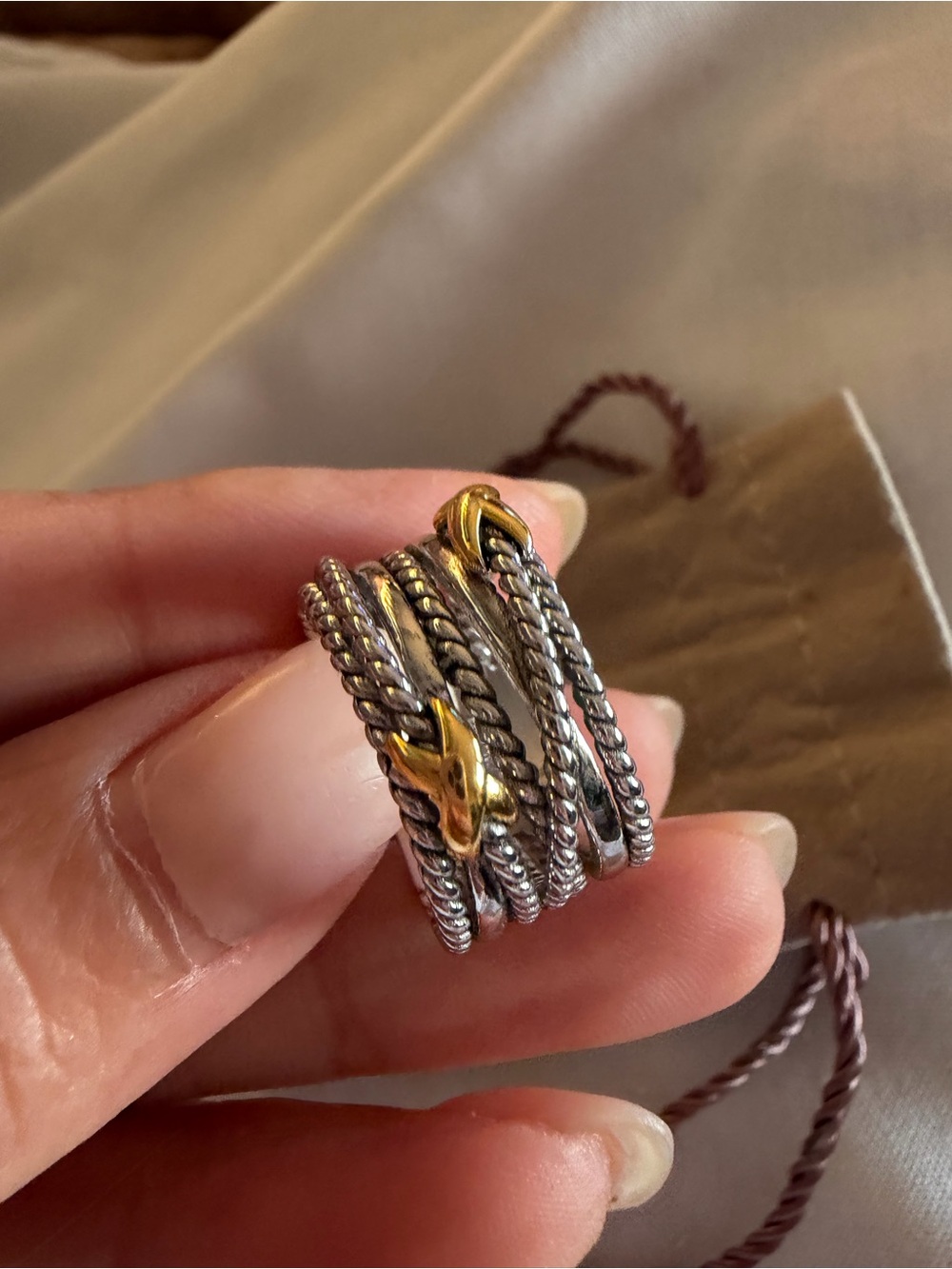 David Yurman Multi-Row Cable Ring Sterling Silver & 18K Yellow Gold Size 6.5 - Picture 6 of 16